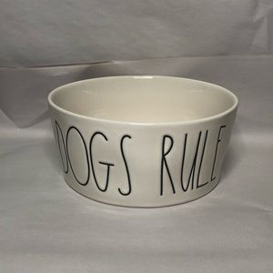 Rae Dunn “DOGS RULE” Extra Large White Ceramic Dog Bowl Pet Food Dish (NWOT)